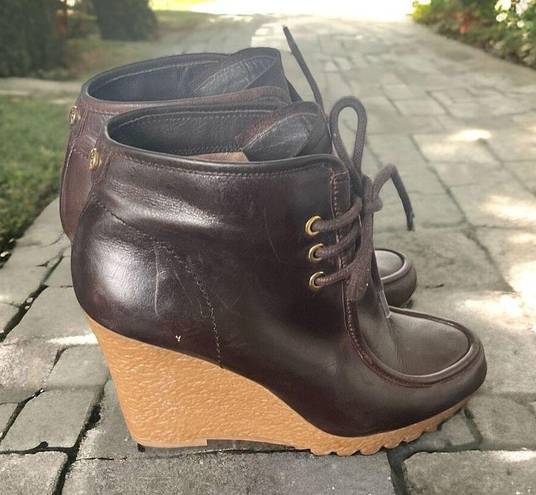 Michael Kors  Women’s Leather Dark Brown Wedge Ankle Booties Size 7M