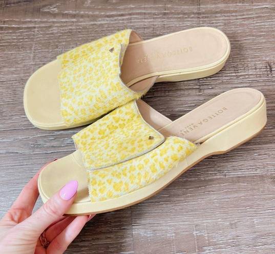 Bottega Veneta  Pony Hair Green Yellow Cheetah Slides Sandals