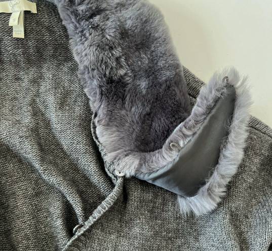 Joie sweater size Small gray cardigan rabbit fur removable