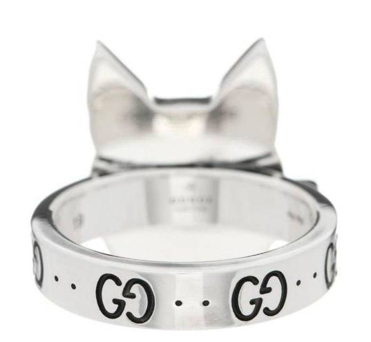 Gucci  Sterling Silver Boston Terrier Enamel Bosco Ring 7.5