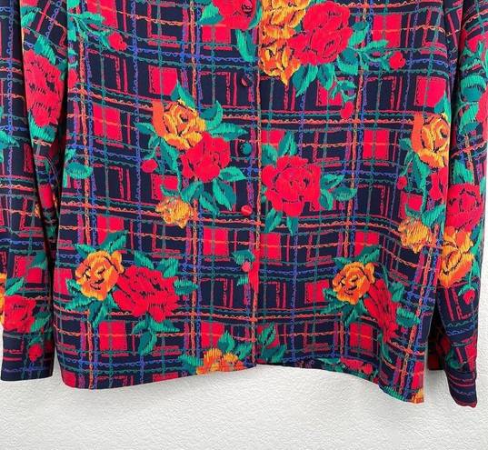 Cathy Daniels Multi color Floral Mock Neck Long Sleeve Button Blouse Top Size 10