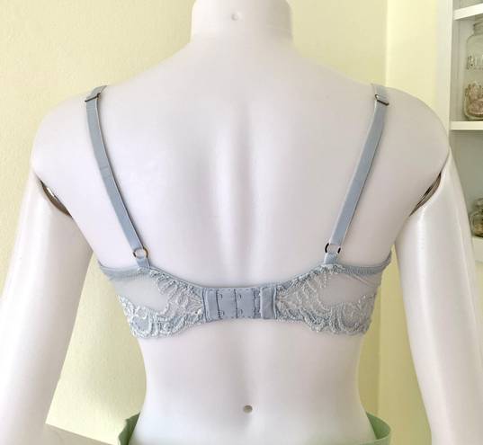 Natori Feathers lace trim plunge contour underwire bra 36DDD light blue