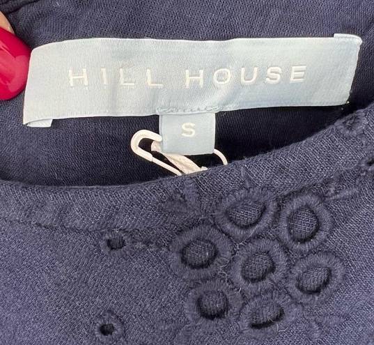 Hill House NWT  Mila Dress One Shoulder Navy Linen Blue Eyelet Sz S