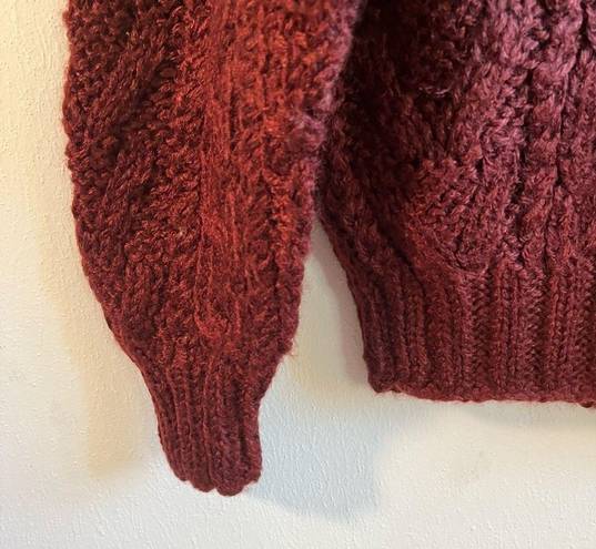 JACK  Winter Sweater Handmade Burgundy Crew Neck 
Puff Sleeve Cable Knit Sz L GUC