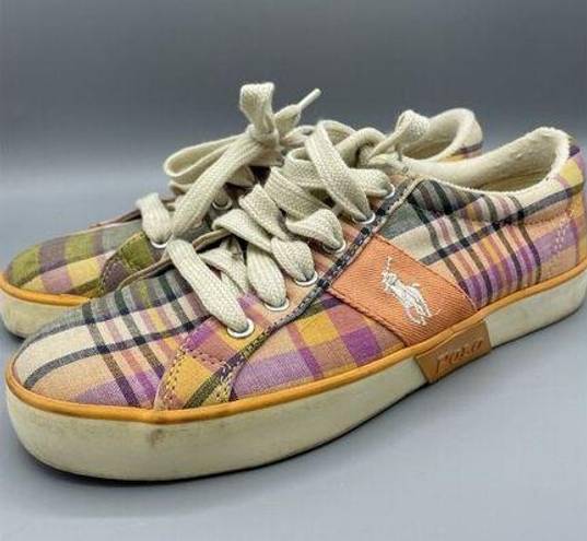 Polo  Ralph Lauren Plaid Multicolor Sneakers Madras "Gillian" 7 B