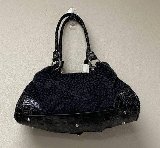 Buckle Black Faux Fur Double Strap Shoulder Bag with 