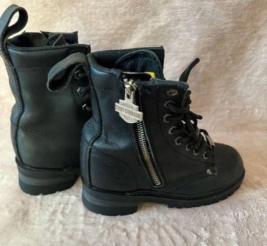 Harley Davidson  Motorcycle Biker Black Leather Lace Up Side Zip Boots Size 5