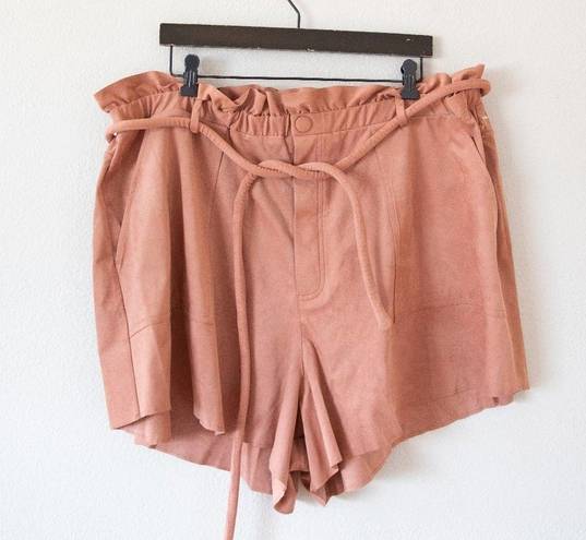 Good American  Snatched Paperbag Waist Faux Suede Shorts In Dusty Rose