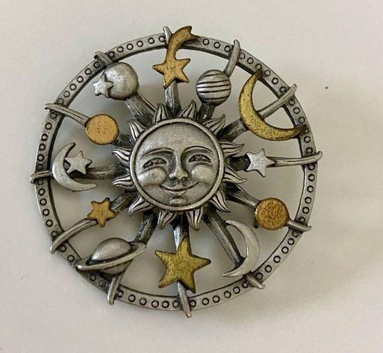 The Moon Celestial silver gold color star sun planets JJ vintage brooch pin signed