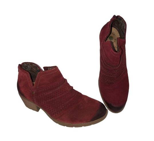 Earth Origins  Suede Booties Size 8.5 Amanda Perforated Ruching Garnet Back Zip