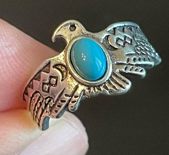 Turquoise stone eagle silver plated ring size 7