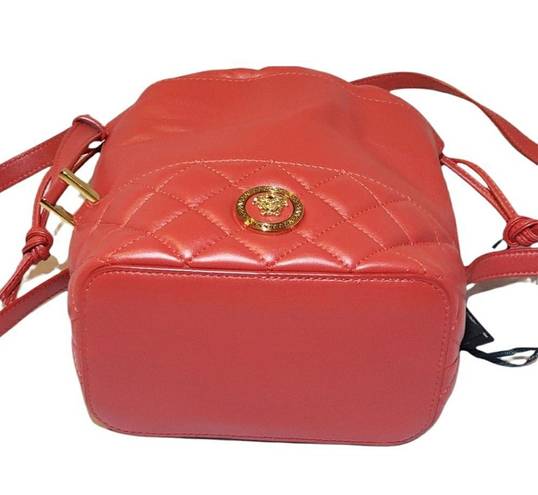 Versace  Crossbody Bucket Mini Purse Red Lambskin Leather Medusa Head Medallion