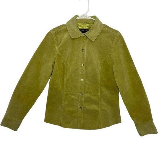 Bernardo Leather‎ Jacket size 6 Tanish Green button Snaps Collared lightweight