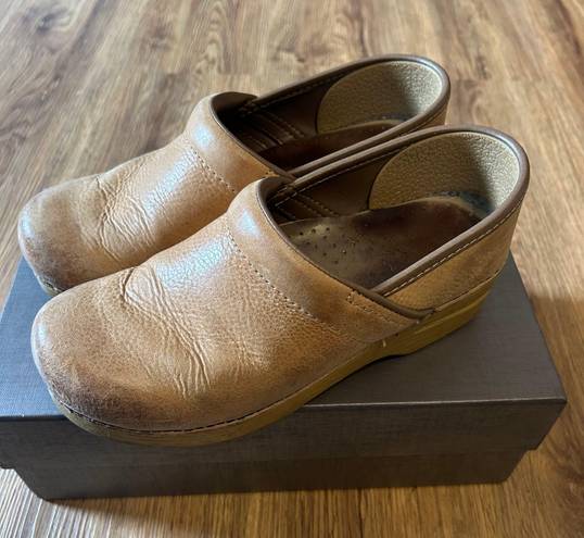 Dansko Tan Leather Platform Clogs Mules Slip On Shoes
