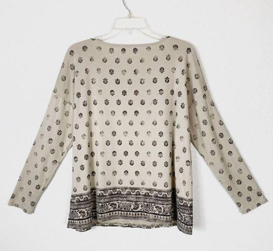 J.Jill (L Petite)  Perfect Pima Tan & Black Floral Long Sleeve Shirt