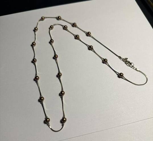 Monet  Gold Tone Brown Bead 30 Inch Chain Necklace Signed
