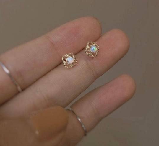 18K Gold Plated Hollow Mini Small Opal Stud Earrings for Women