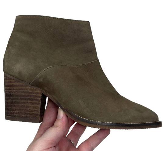 Blondo Nelli Waterproof Ankle Bootie Nutbuck Leather Olive Green Size 6.5