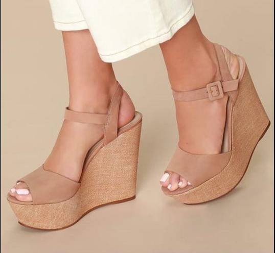 Steve Madden •Camel Nubuck Leather Platform Wedges