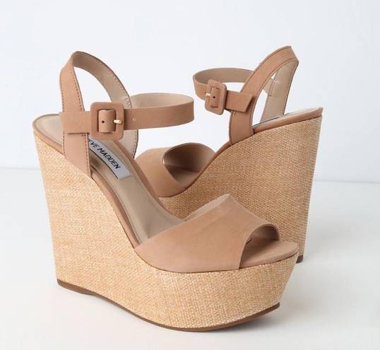 Steve Madden •Camel Nubuck Leather Platform Wedges