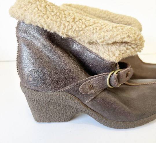 Timberland  Earth Keepers Womens 7.5 Wedge Shearling Lined Brown Booties