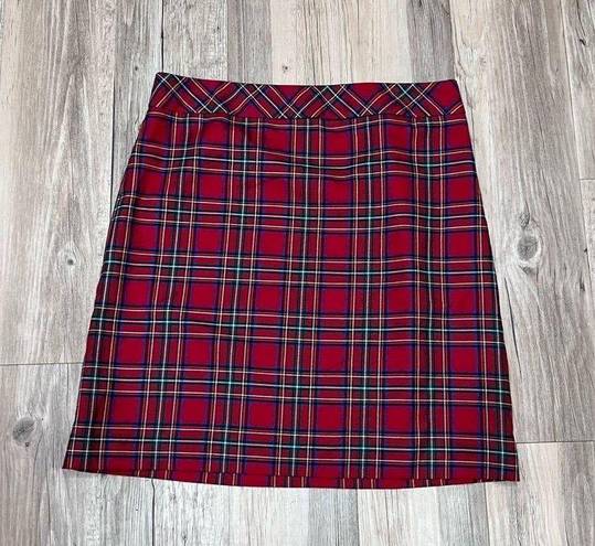 Talbots  Red Tartan Plaid Rayon Skirt Classic Career Lined Holiday sz 10 P