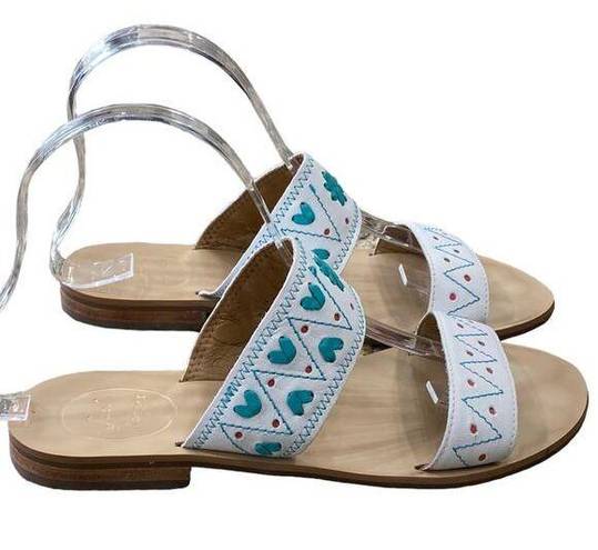 Jack Rogers Two band slide Leather  Adair Sandals shoes white print Size 7