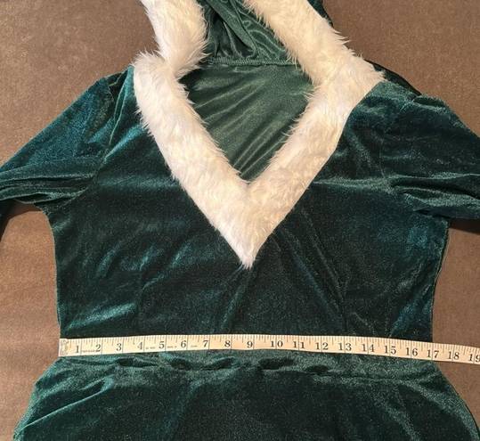 ma*rs Short Green Hooded Dress White FauxFur Trim  Claus Santa Christmas Size L NEW