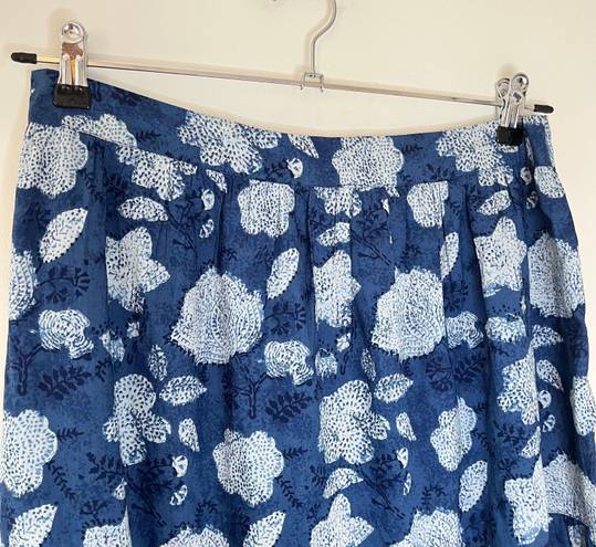 Rahi Pierre Floral Tiered High Rise Pleated Boho Cotton Maxi Skirt Blue Size L