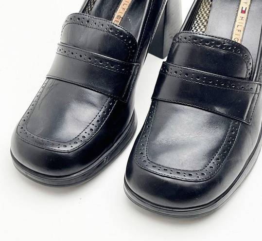 Tommy Hilfiger  Black Leather Y2K Chunky Loafer Heels, Size 8