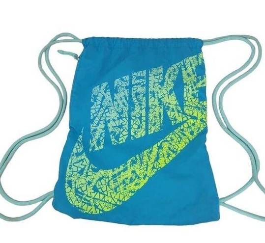 Nike  Heritage Gym Sac Drawstring Backpack in Teal Blue Neon Green Swoosh Logo