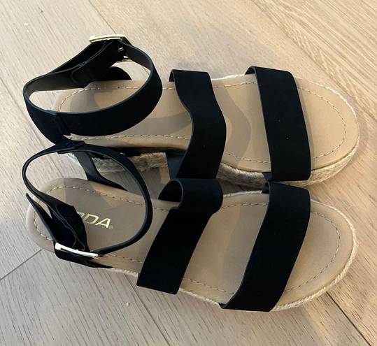 Soda Black Platform Wedge Sandals