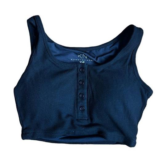 Klassy Network  Henley cropped bra top scoop neck ribbed Black Size XS