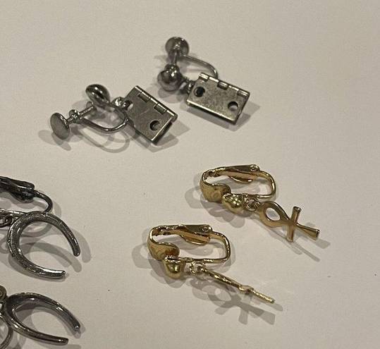 Gold Hinge Lot Of 3 Fun Novelty Clip On Screw On Earrings Dangle- Door Hinge Horseshoe Etc