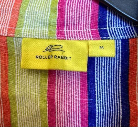 Roller Rabbit  Linen Collared Striped Tunic Size Medium Rainbow Colorful