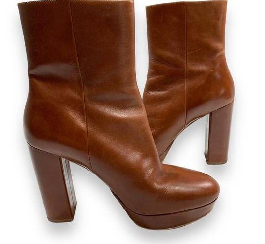 Michael Kors  Brown Leather Frenchie Platform Bootie Heeled Ankle Boots