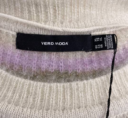 VERO MODA New  Grace Stripe Sweater Fuzzy Crewneck Pullover Birch Purple