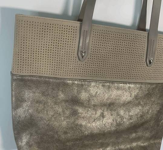 Stella & Dot  Hudson Women's Brushed Metallic Faux Suede Tote Bag Gray Black M