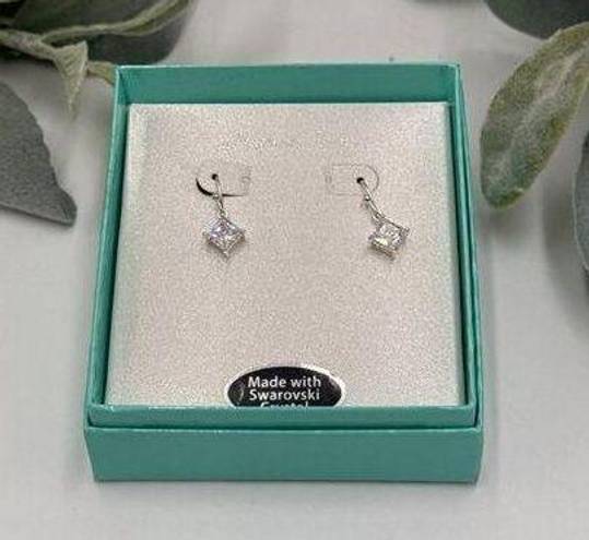 Swavorski Swarovski Pierced Square Cut Rhinestone Drop Earrings NIB