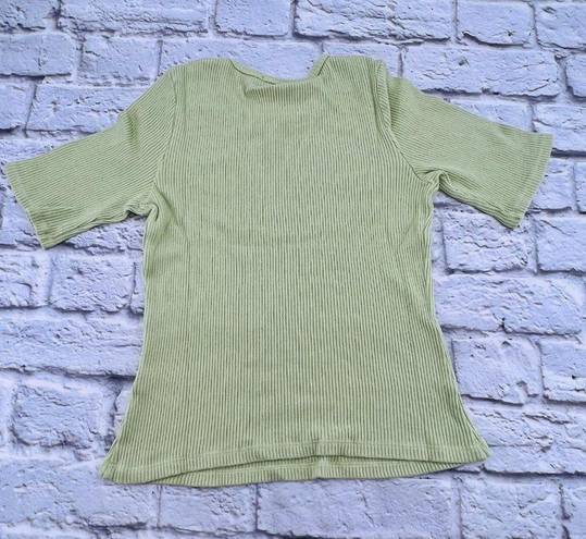 Lacausa NEW  by Anthropologie Sweater Rib Tee Fava Green Small Short Sleeve Slim