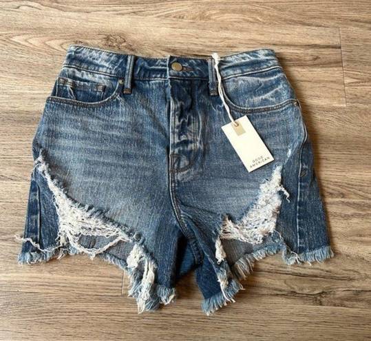 Good American  Bombshell Shorts High Rise Distressed Size 24 NWT