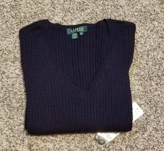 Polo Rhalp Lauren Cable-Knit Wool-Cashmere V-Neck O Sweater Size M  New