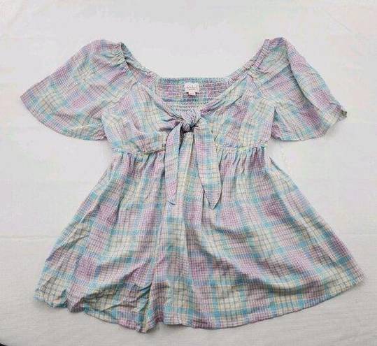 Isabel Maternity  by Ingrid & Isabel Size M Multocolor Plaid Tie Front Blouse