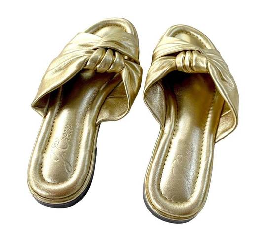 J.Crew  Leather Menorca Padded Twist Knot Flat Sandals Gold Metallic Size 7