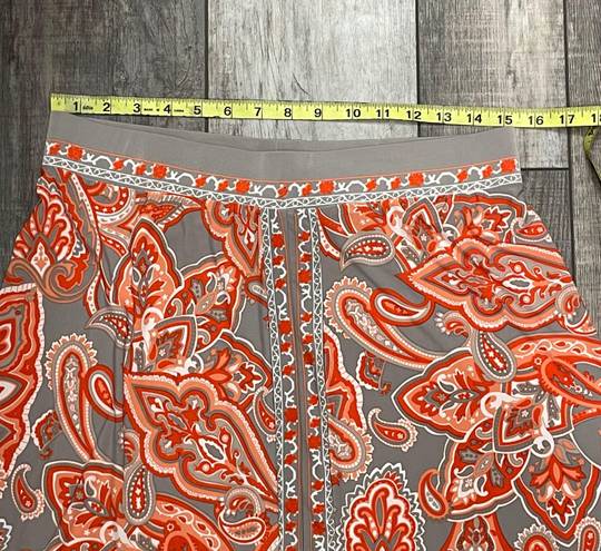 INC International Concepts Shark Bite Paisley Hem MIDI Skirt Orange Gray Size L