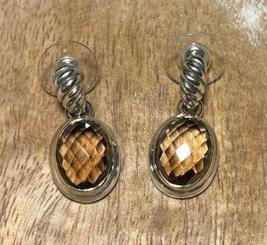 David Yurman  Sterling Silver & 18K Gold Oval Smokey Quartz Drop Dangle Earrings