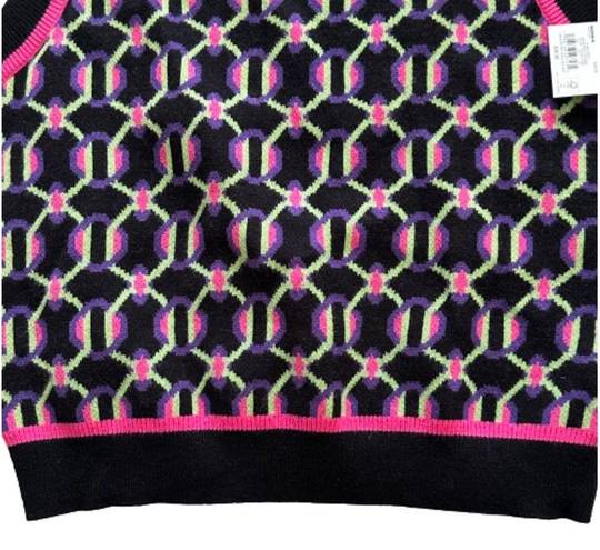 SO  Retro Sweater Vest Preppy Black Fuchsia Crop High Neck Vest Junior Medium NEW