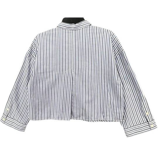 Everlane  Womens The Woven PJ Top Size S Blue White Striped Long Sleeve Boxy Fit