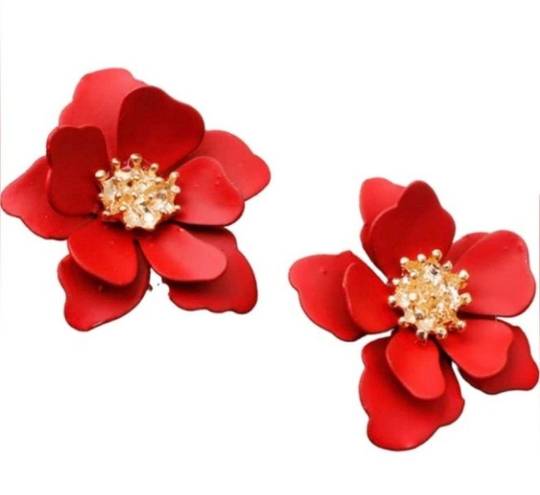 Petal Stunning Red Flower  Earrings