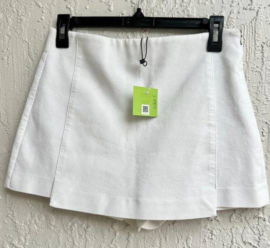 ZARA High Rise Flat Front Cotton Blend Skort Skirt White Women's Size Small